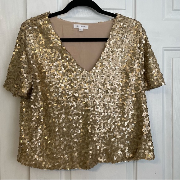 Socialite Sequin V - Neck Gold - Picture 1 of 4